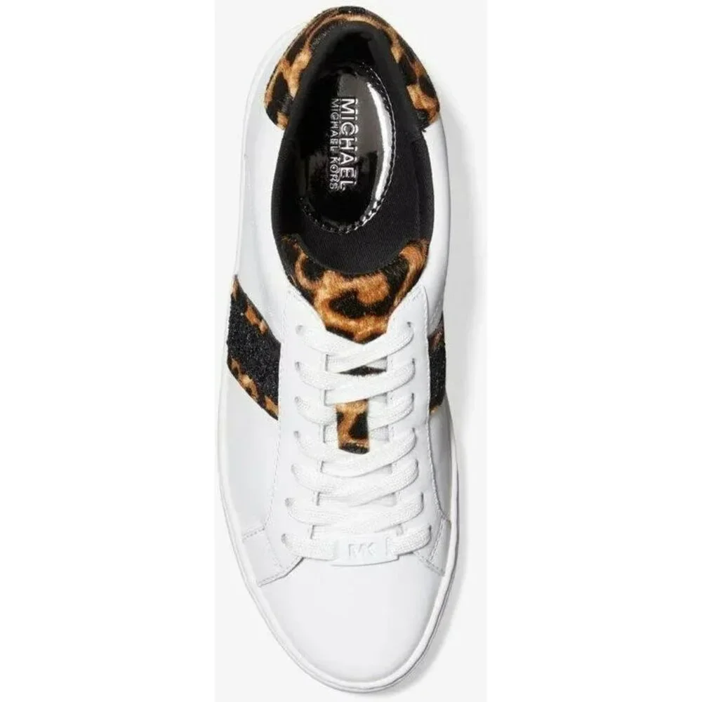 Michael Kors Irving Leopard Print Calf Hair and Leather Stripe Sneaker Size 7 gl